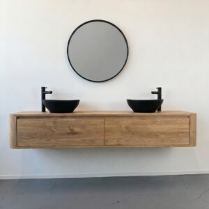 Eikenhout curved badkamer meubel 2 lades