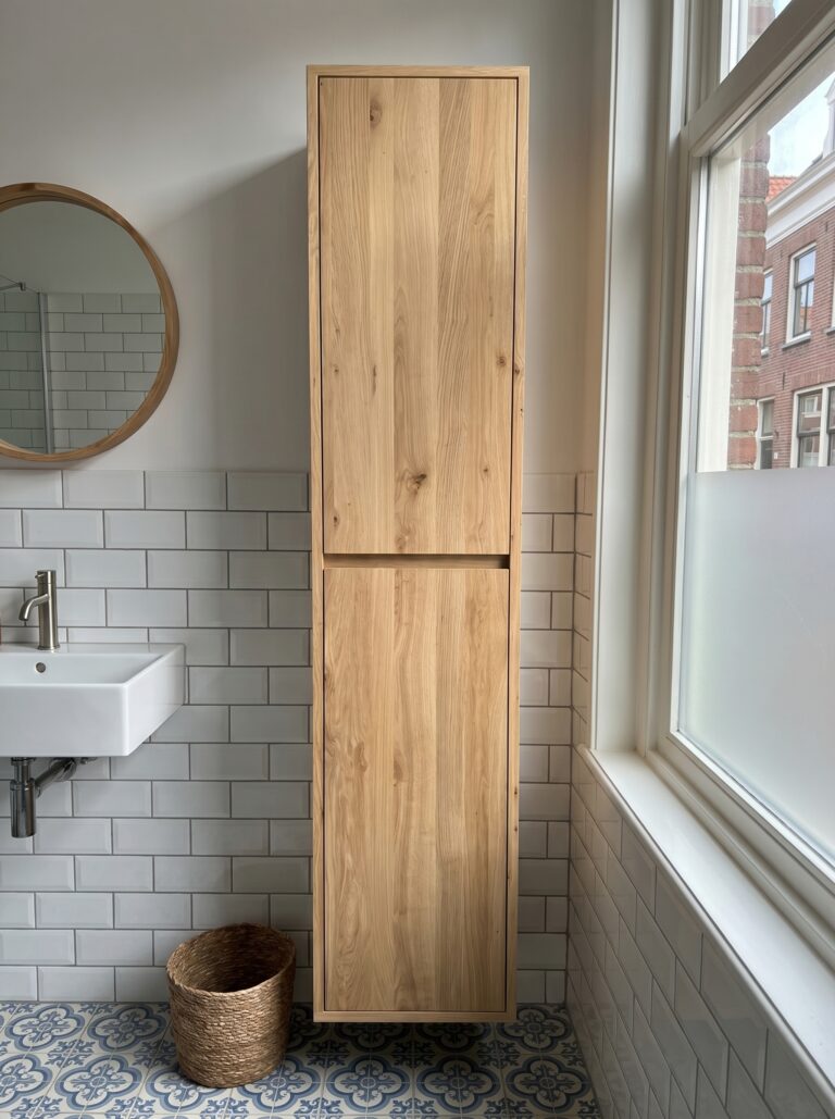 Badkamerkast van massief eikenhout met 2 deuren | Amsterdam